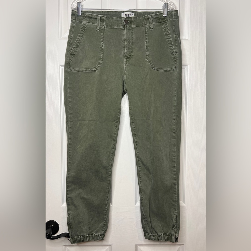 PAIGE Mayslie Cropped Joggers Ankle-Length Green Jeans | Size 31